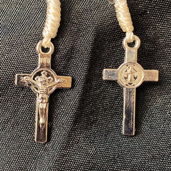 White Rosary Necklace Mini Rosary - Picture 4 of 6